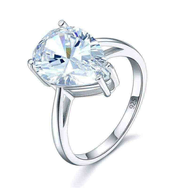 Solitaire Pear 4.5 Carat Silver Luxury Ring - The Sparkle Place