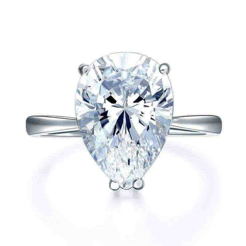 Solitaire Pear 4.5 Carat Silver Luxury Ring - The Sparkle Place