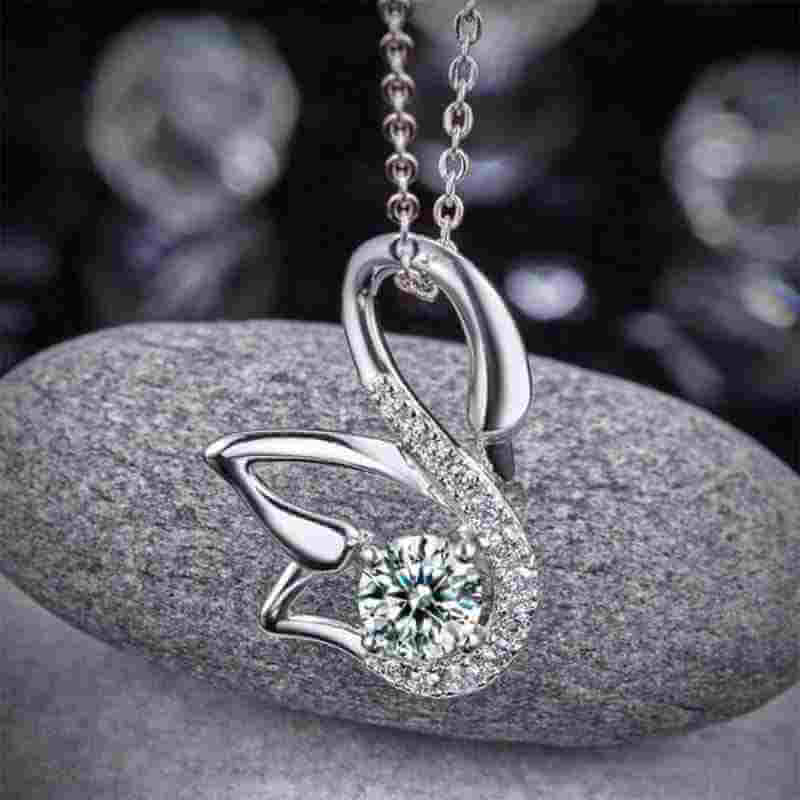 Sparkling Swan Pendant Necklace Solid 925 Sterling Silver - The Sparkle Place