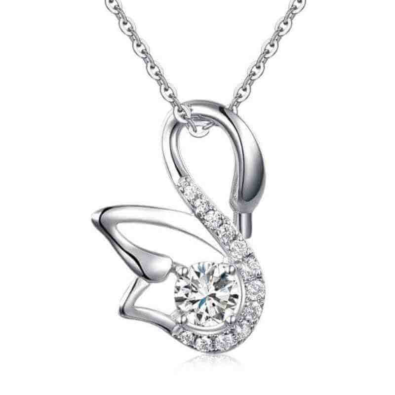 Sparkling Swan Pendant Necklace Solid 925 Sterling Silver - The Sparkle Place