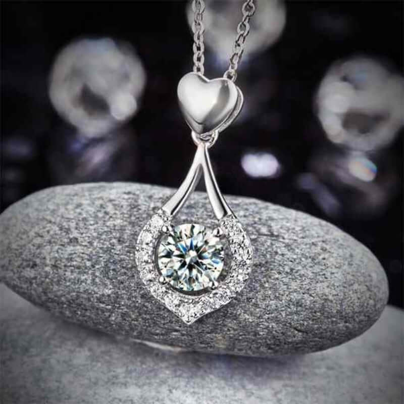 Tear Drop Heart Pendant Necklace in Solid 925 Sterling Silver - The Sparkle Place