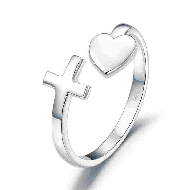 Trendy Cross Heart Ring Solid 925 Sterling Silver - The Sparkle Place