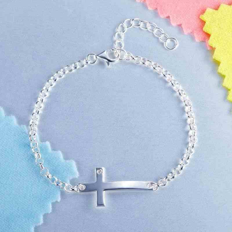 Trendy Solid 925 Sterling Silver Cross Bracelet - The Sparkle Place