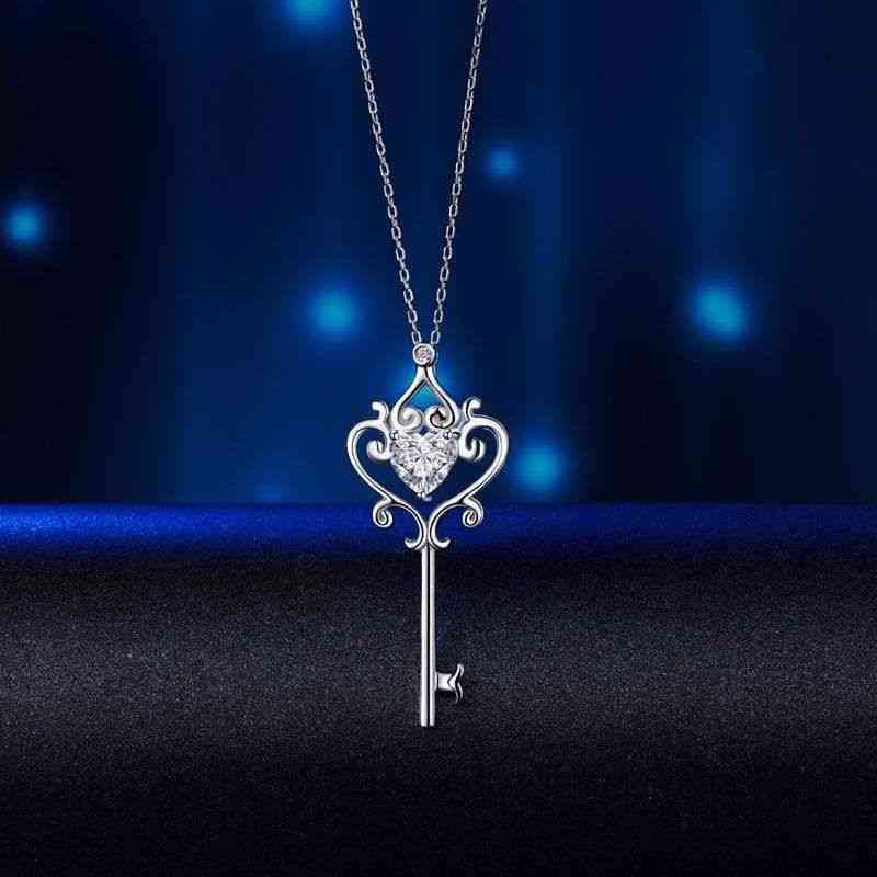Vintage Style Love Heart Key Solid 925 Sterling Silver Necklace - The Sparkle Place