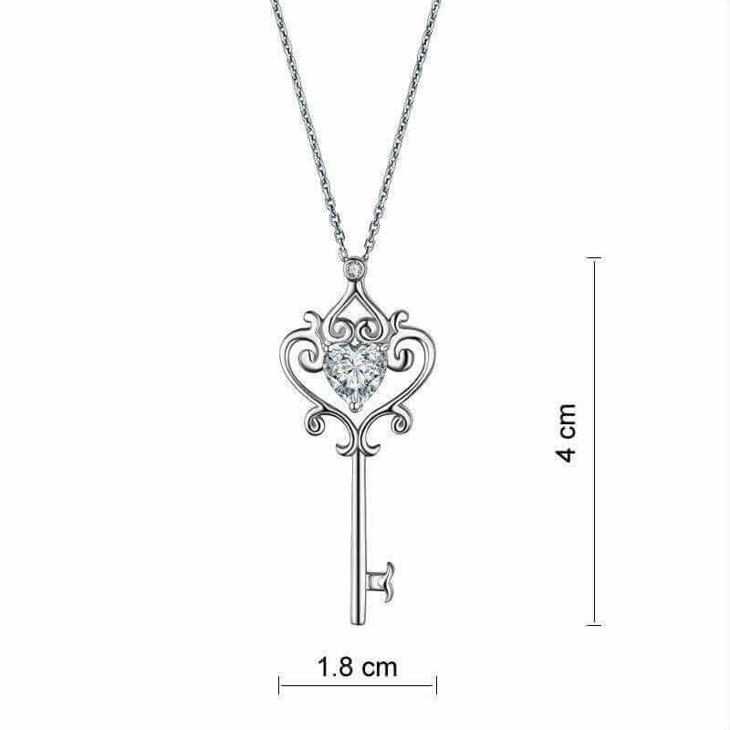 Vintage Style Love Heart Key Solid 925 Sterling Silver Necklace - The Sparkle Place
