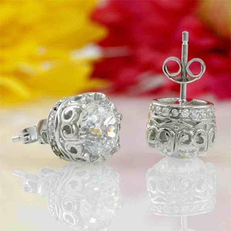Vintage Style Solid 925 Sterling Silver Stud Earrings - The Sparkle Place