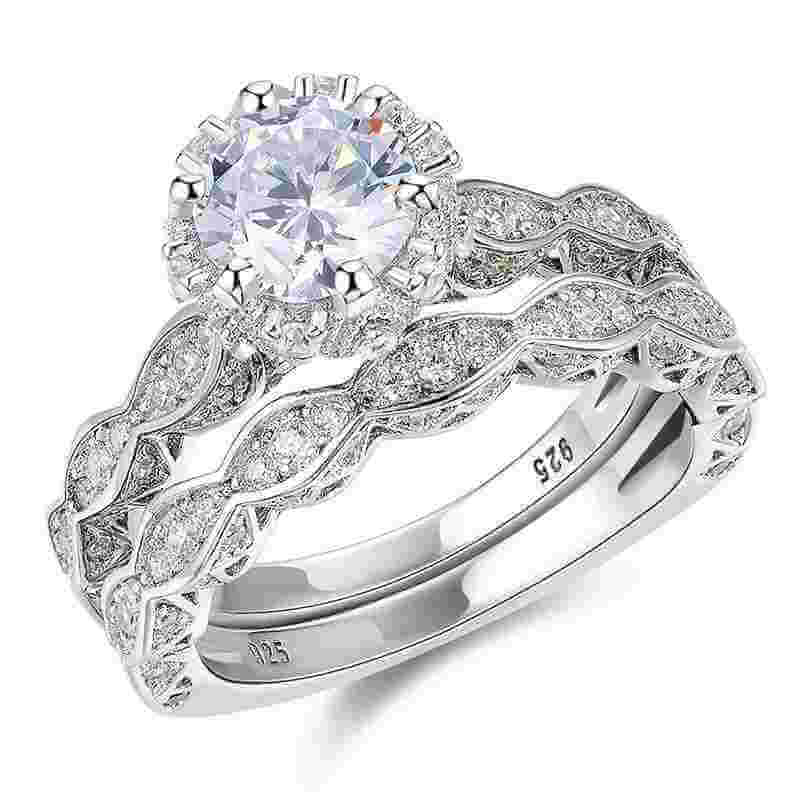 Vintage Wedding Ring Set 925 Sterling Silver - The Sparkle Place