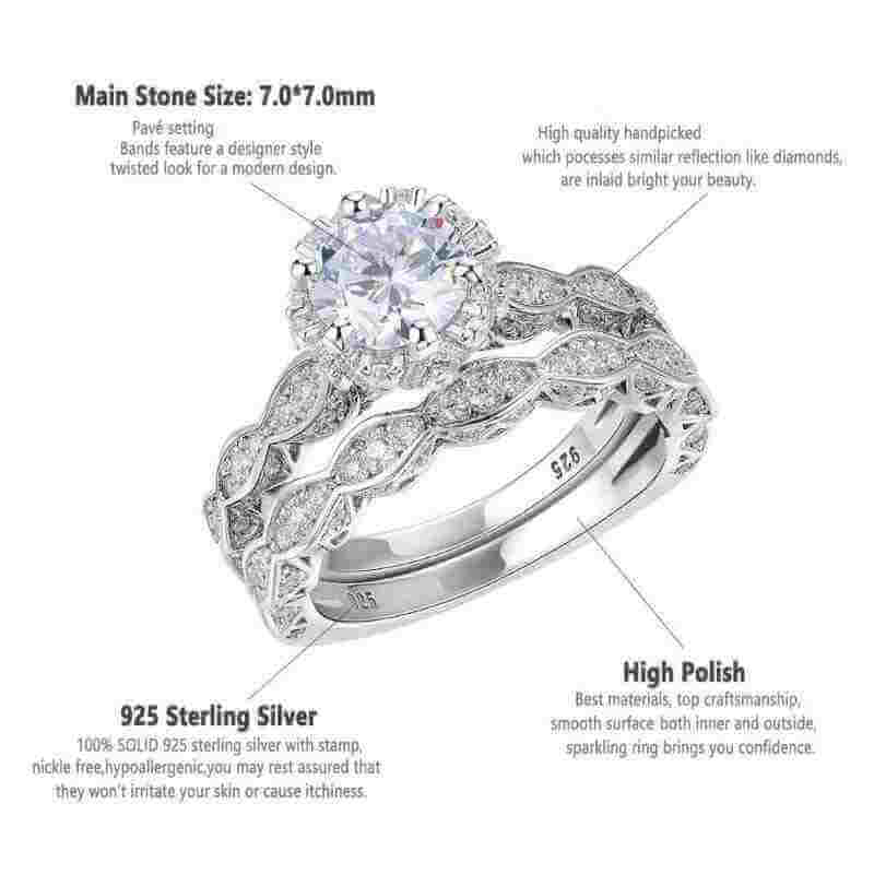 Vintage Wedding Ring Set 925 Sterling Silver - The Sparkle Place
